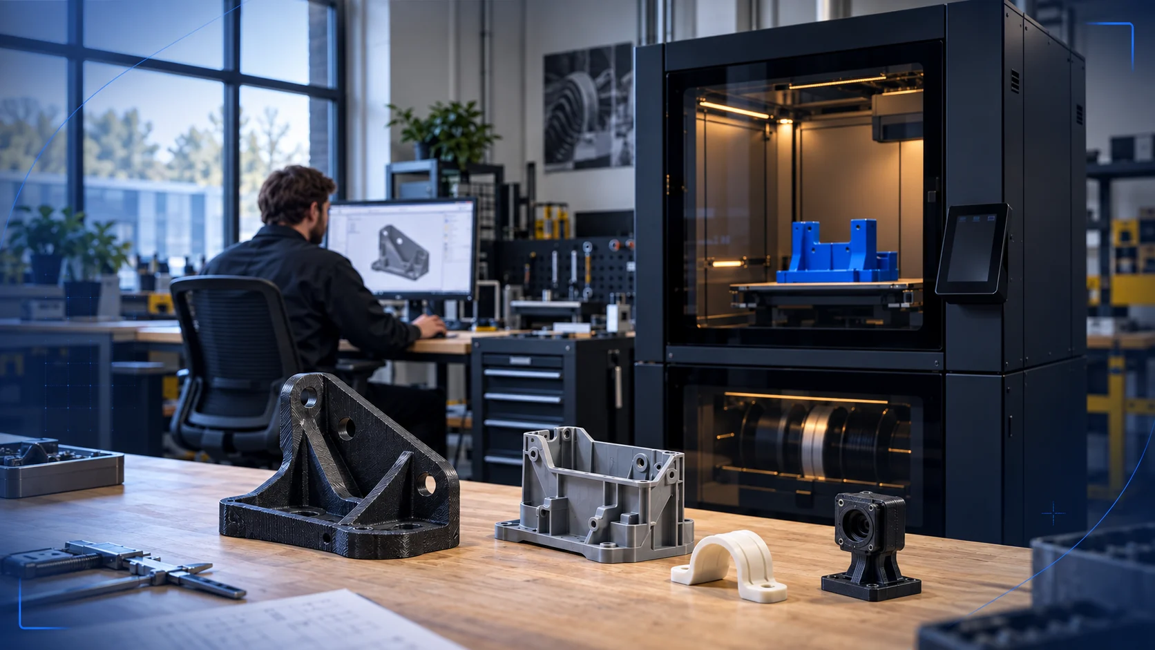3D tištěné výrobní díly a přípravky v průmyslové dílně
