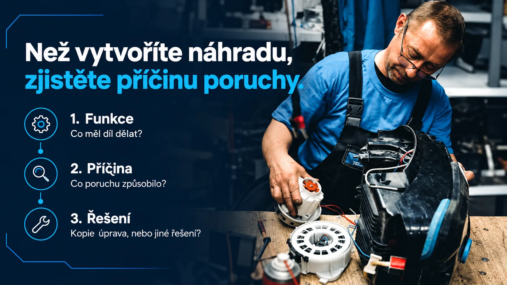 Analýza funkce a příčiny poruchy před výrobou náhradního dílu